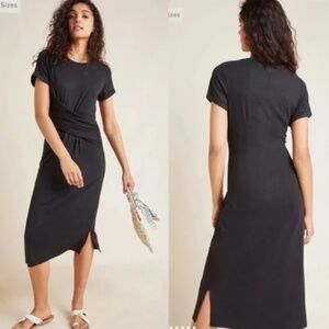 By Anthropologie charcoal gray faux wrap short sleeve midi dress